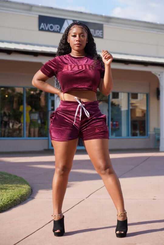 women velour short set
