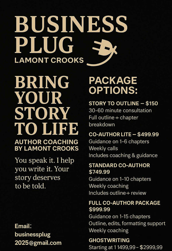 Bring Your Story to Life Book Service – Chapters 1–15 options for author coaching by Lamont Crooks.