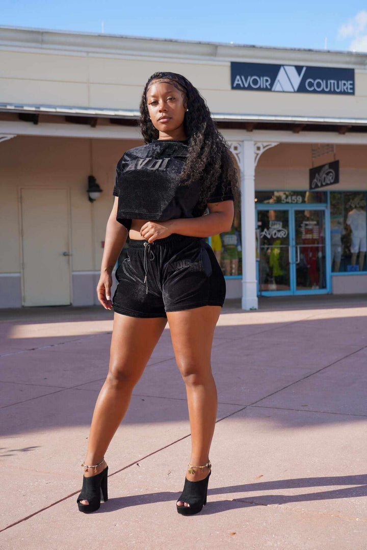 women velour short set