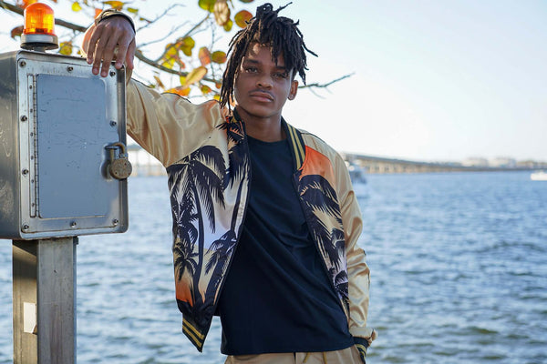 gold satin Palm tree jacket