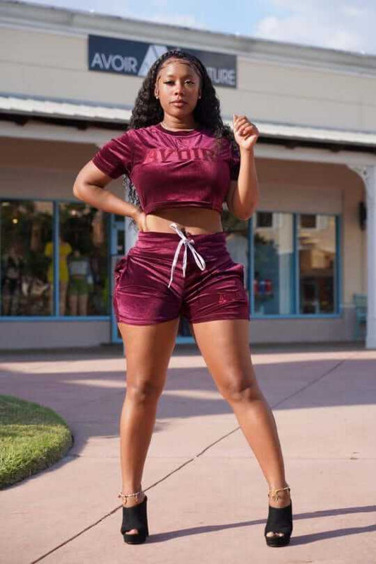 women velour short set